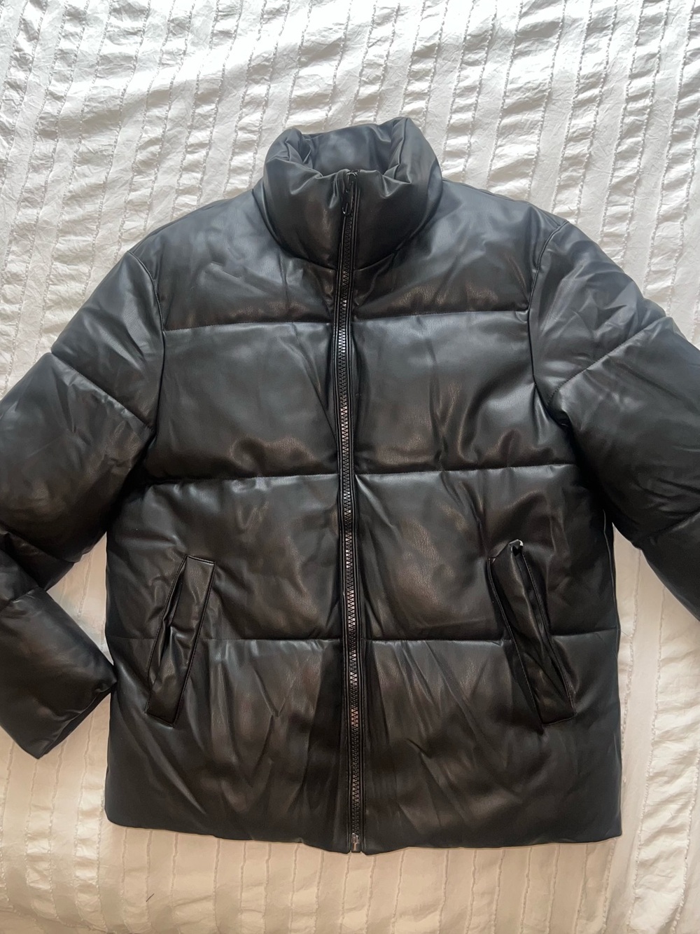 Zara Black Faux-Leather oversized Puffer Jacket
